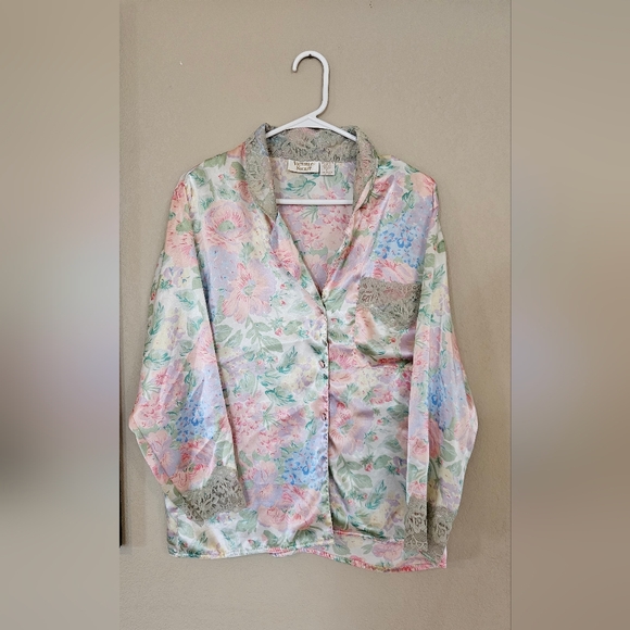 Victoria's Secret Other - Vintage Victoria's Secret Pastel Floral Satin Pajama Top